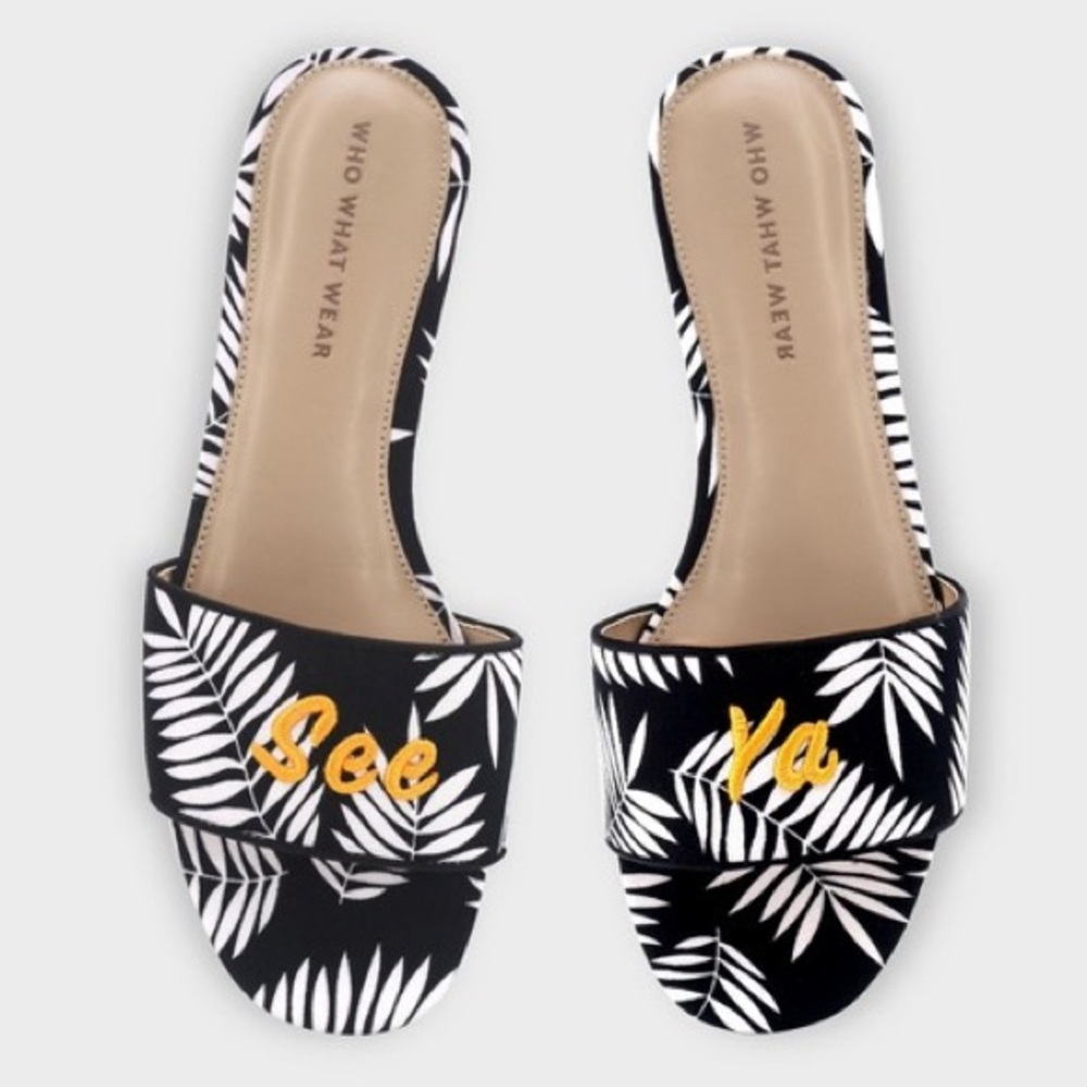 WHO WHAT WEAR Black White Floral Slide Sandal size 8